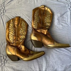 BCBG Metallic Gold and Bronze Cowboy Boots 🤠